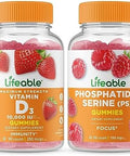 Lifeable Vitamin D 10000 Iu + Phosphatidylserine (Ps) Gummies Bundle Great Tasting Vitamin Supplement Gluten Gmo Chewable Gummy