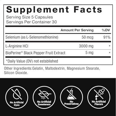 Force Factor Larginine Nitric Oxide Supplement With Bioperine To Help Build Muscle And Support Stronger Blood Flow Circulation Nutrient Delivery And Pumps Larginine 3000Mg 3G 150 Capsules