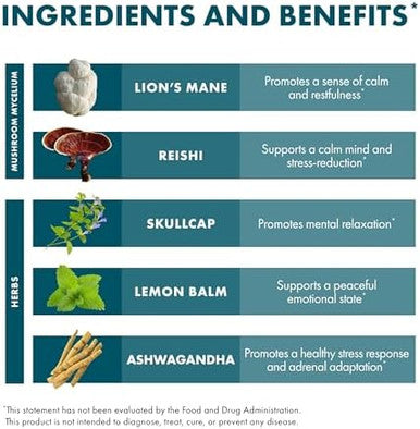 Host Defense Mycobotanicals Stress Decompress Capsules Mushroom Supplement With Lemon Balm & Ashwagandha Root With Reishi Lion'S Man & Skullcap 60 Capsules (30 Servings)