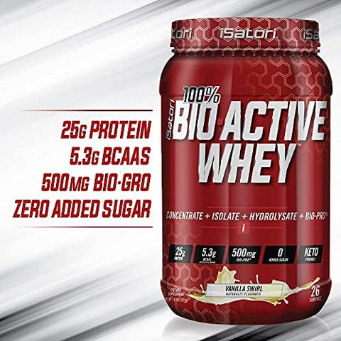Isatori Bio-Active Whey Protein Powder - Vanilla Swirl (30 Servings) & Isatori Classic Blender Bottle (Clear Bottle With Red Top)