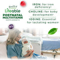 Lifeable Postnatal Multivitamin with Iron Choline and Iodine Great Tasting Postnatal Vitamins for Women Breastfeeding Vegetarian NonGMO Lactation Supplement 90 Gummies
