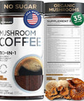 Wellneum Mushroom Coffee - French Roast Style Instant Coffee + Lion S Mane 900Mg For Focus + Reishi Chaga & Turkey Tail - 10-In-1 Mushrooms Fruiting Body Adaptogen Blend Sugar Free 35 Servings