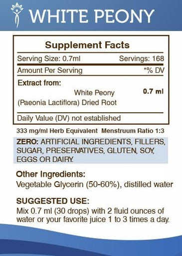 Secrets of the Tribe White Peony Alcohol-Free Liquid Extract, White Peony (Paeonia Lactiflora) Tincture Supplement (4 FL OZ)