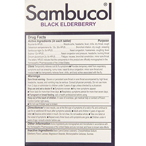 Sambucol Cold & Flu Relief Quick Dissolve Tablets Black Elderberry 30 Ea (Pack Of 12)