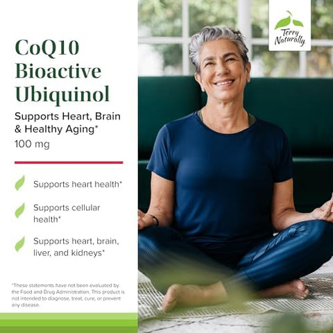 Terry Naturally Coq10 Bioactive Ubiquinol Cellular Energy Support Supplement Bioactive Coq10 Supplement Nutritional Supplement To Aid Healthy Aging & Brain Health 60 Softgels