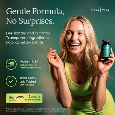 Etta Vita Glp-1 Support + Colon Cleanse Weight Loss Gut Health & Energy Appetite Suppressant & Fat Burner Berberine Akkermansia Probiotic Yerba Mate Psyllium Husk Senna Leaf Women & Men 60Capsules