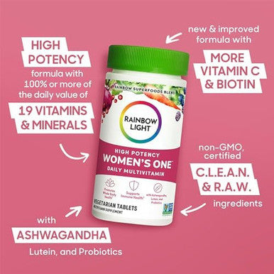 Rainbow Light Womens One High-Potency Daily Multivitamin, Womens Multivitamin Provides High-Potency Immune Support, With Vitamin C, Biotin And Ashwagandha, Vegetarian, 150 Count