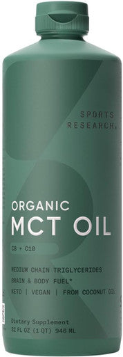 Sports Research Organic Mct Oil - Keto & Vegan Mcts C8 C10 From Coconuts - Fatty Acid Brain & Body Fuel Non-Gmo & Gluten Free - Flavorless Oil Perfect In Coffee Tea & Protein Shakes - 32 Oz