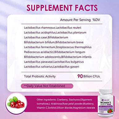 OMOGS Womens Probiotic with Cranberry Extract Organic Prebiotics and Vitamin C 90 Billion CFUs 18 Strains Help for Boost Immune Digestive Gut Health and Womens Health Gluten and Soy Free 90 Tablets