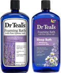 Dr. Teals Pure Epsom Salt Foaming Bath Variety Set (2 Pack 68Oz Total) Soothe & Sleep Lavender & Sleep Bath With Melatonin Essential Oils Relieve Stress Promote Better Sleep