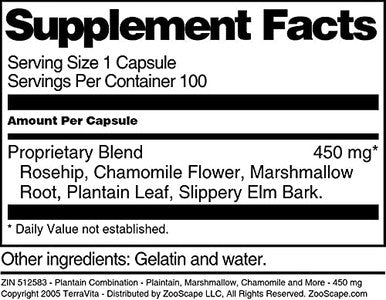 Terravita Plantain Combination - Plaintain, Marshmallow, Chamomile And More - 450 Mg (100 Capsules, Zin: 512583)