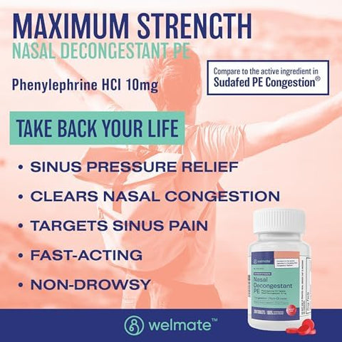 Welmate Ultimate Cold & Allergy Relief Bundle: Maximum Strength Guaifenesin 1200 Mg Mucus Relief (100 Tablets) Phenylephrine Hcl 10 Mg Nasal Decongestant (200 Tablets) & Zinc Sulfate 220Mg