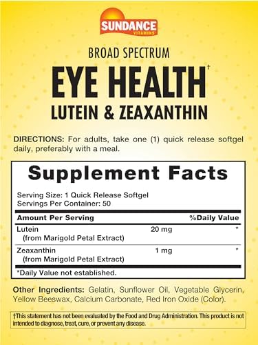 Sundance Lutein And Zeaxanthin Supplement 50 Softgels For Eye Health Nongmo And Gluten Formula