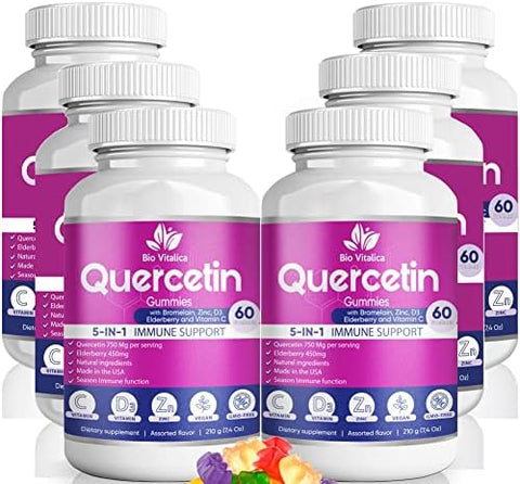 Bio Vitalica Quercetin Gummies By Biovitalica Quercetin With Bromelain Vitamin C And Zinc & Elderberry + Vitamin D35 In 1 Immune Support Zinc Quercetin 750 Mg For Kids And Adults (1)