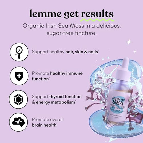 Lemme Irish Sea Moss Organic Liquid Drops With Vitamin D3 And Biotin For Trace Mineral Support Immunity Hair Skin & Nails Brain Health - Gluten & Sugar Free Non Gmo 1 Oz 30 Servings