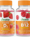 Lifeable Vitamin D 10000 Iu + Vitamin B12 Gummies Bundle Great Tasting Vitamin Supplement Gluten Gmo Chewable Gummy