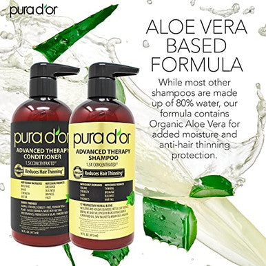 Pura D'Or Anti-Thinning Advanced Therapy Biotin Shampoo & Conditioner Hair Care Set & Organic Moroccan Argan Oil (4Oz / 118Ml) Usda 100%