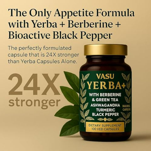 Vasu Yerba Yerba Mate Capsules 9 In 1 Blend With Barberry & Green Tea With Ashwagandha Amla Turmeric & Ginger Herbal Supplement For Clean Energy Focus & Digestive Support 100 Vegan Capsules