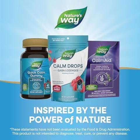 NatureS Way Calm Drops Works Quickly To Help Ease Stress (1) FastActing Gaba Individually Wrapped Lozenges Raspberry Flavored 30 Lozenges