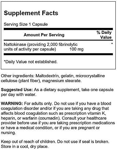 Swanson Nattokinase 2000 Fibrinolytic Units 100 Milligrams 30 Capsules Enzyme