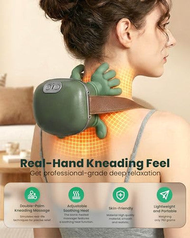 Eiwajkxe Neck Massager With Heat - Neck And Back Shiatsu Massager For Relieve Fatigue Deep Tissue Portable Neck And Shoulder Massager For Home And Travel Green