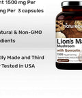NatureBell Lions Mane with Quercetin Supplements Lions Mane Quercetin 1515mg Per Serving 180 Capsules 2 in 1 Formula Supports Healthy System Premium Lions Mane Brain Health Supplement NonGMO