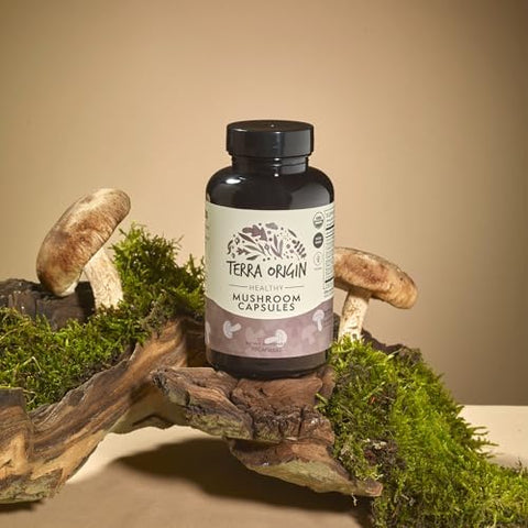Terra Origin Healthy Mushroom Complex Supplement 90 Capsules Reishi Lions Mane Changa Cordyceps Maitake Immune & Nootropic Brain Support Usda Organic Non Gmo Vegan