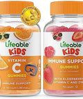 Lifeable Vitamin C Kids + Immune Support Kids Gummies Bundle Great Tasting Vitamin Supplement Gluten Gmo Chewable Gummy