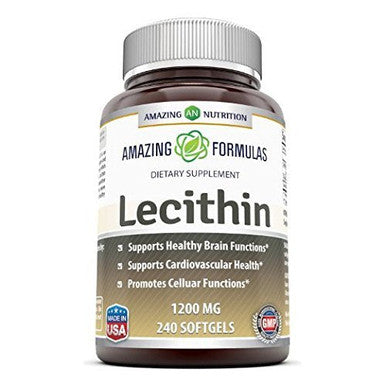 Amazing Formulas Lecithin Dietary Supplement 1200 Mg High Potency Lecithin Softgels (Non Gmo,Gluten Free) -Promotes Brain & Cardiovascular Health Aids In Cellular Activities 240 Softgels
