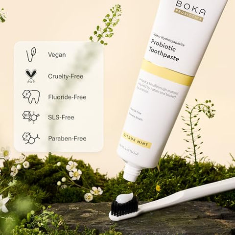 Boka Fluoride Free Probiotic Toothpaste Citrus Mint 4 Fl Oz And Travel Size Mouthwash Tablets Citrus Mint 1Pack 90 Pcs Appropriate For Sensitive Teeth Freshens Breath Bundle