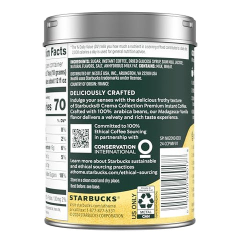 Starbucks Crema Collection Premium Instant Madagascar Vanilla Flavored Instant Coffee, 100% Arabica Beans, 3 Tins (7.12 Oz Each)