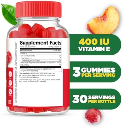 Lifeable Vitamin E Gummies 400 IU Great Tasting Vitamin E Supplements Skin Eye Health and Immune Function Support VIT E for Adults Men Women 90 Gummies