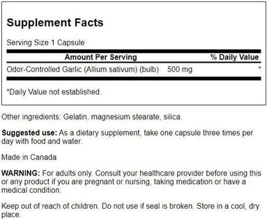 Swanson Odor-Controlled Garlic 500 Milligrams 100 Capsules