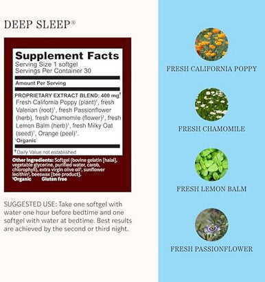 Herbs Etc. Deep Sleep Softgels Holistic Bedtime Supplement for Calming Sleep Aid Chamomile Lemon Balm Extract & Passionflower