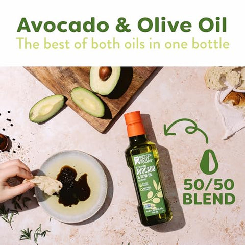 BetterBody Foods Refined Avocado Olive Oil 50/50 Blend, Non-GMO Cooking Oil, Gluten Free, Kosher, Frying, Baking, 500 mL, 16.9 Fl Oz