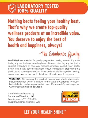 Sundance High Potency Vitamin A Softgels 3000mcg 100 Count Essential Vitamin NonGMO and Gluten Free Supplement