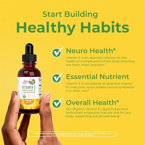 MaryRuth Organics USDA Vitamin E Liquid Drops 2 Month Supply Bone and Joint Health Cognitive Health for Adults and Kids Sugar Free Vegan NonGMO Gluten Free 2 Ounces
