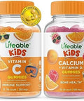 Lifeable Vitamin C Kids + Calcium With Vitamin D Kids Gummies Bundle Great Tasting Vitamin Supplement Gluten Gmo Chewable Gummy