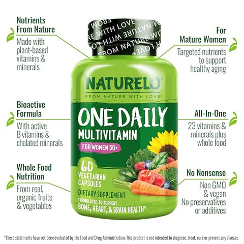 Naturelo One Daily Multivitamin For Men 50 60 Capsules And One Daily Multivitamin For Women 50 (Iron Free) 60 Capsules Bundle 2 Month Supply