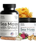 Atlantic Naturals Sea Moss Superfood Bundle Sea Moss with Shilajit 5in1 Capsules and Sea Moss Powder with Ashwagandha Beet Root and Maca Root Enhanced Vitality Skin and Athletic Support 60 ct and 150g