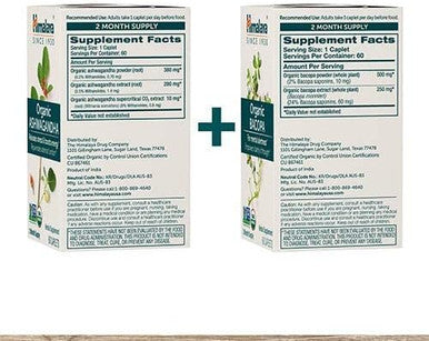 Himalaya Organic Ashwagandha Organic Bacopa Brain Booster Kit Ashwagandha 670 Mg For Energy Boost and Stress Relief + Bacopa 750Mg Nootropic Brain Booster For Mental Focus Memory And Clarity