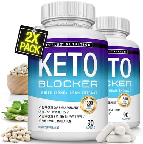 Toplux Keto Blocker Pills White Kidney Bean Extract 1800 Mg Natural Ketosis Support Keto Diet For Men Women 90 Capsules Supplement
