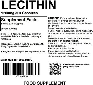 Lecithin 1200mg 360 Softgel Capsules - High Strength Diet and Weight Loss Supplement Pharmaceutical Grade