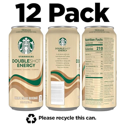Starbucks Doubleshot Energy Drink Coffee Beverage, Vanilla, Iced Coffee, 15 fl oz Cans (12 Pack)