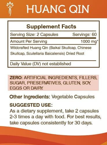 Secrets of the Tribe Huang Qin 120 Capsules, 1000 mg, Wildcrafted Huang Qin (Baikal Skullcap, Chinese Skullcap, Scutellaria Baicalensis) Dried Root (120 Capsules)