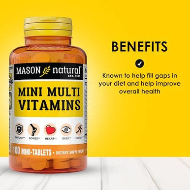Mason Natural Mini Multi Vitamins Vitamins A C D3 E B1 B2 B3 B6 B12 Folate And Calcium For Overall Health 300 Day Supply