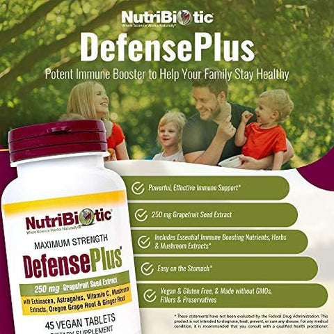 Nutribiotic â€“ Defenseplus 45 Tablets 11 In 1 Immune Support With Vitamin C Zinc Grapefruit Seed Extract Ecea Astragalus Root & Immune Boosting Extracts & Mushrooms Vegan & Gluten