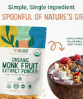 Pure Organic Monk Fruit Extract Powder, No Erythritol 4oz, 100% Monk Fruit Sweetener Powder for Keto and Paleo Diet, No Aftertaste, Zero Calories, Zero Carbs, Pure Monk Fruit Extract, 364 Servings