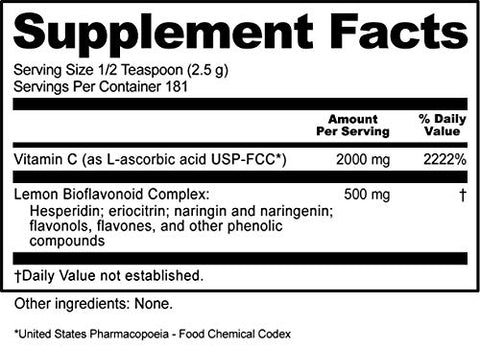 NutriBiotic Ascorbic Acid with Bioflavonoids Powder Highly Soluble Antioxidant and Collagen Support Supplement 2000 Mg Vitamin C with Lemon Bioflavonoid Complex Vegan Gluten and GMOFree 16 Oz