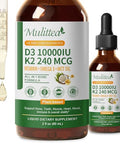 2 Pack Organic Vitamin D3 K2 Liquid w/ Vegan Omega3 and Coconut MCT Oil 10000 IU Maximum Strength Vitamin D Supplement No Fillers NonGMO K2 as MK7 for Bones Muscles and High Absorption2 Fl Oz